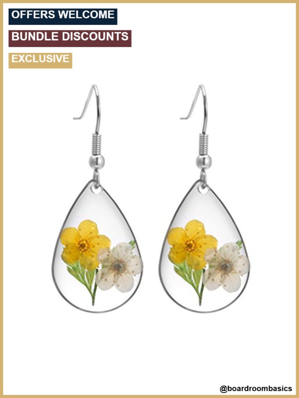 Handmade Dried Flower Resin Teardrop Drop Earrings Hook